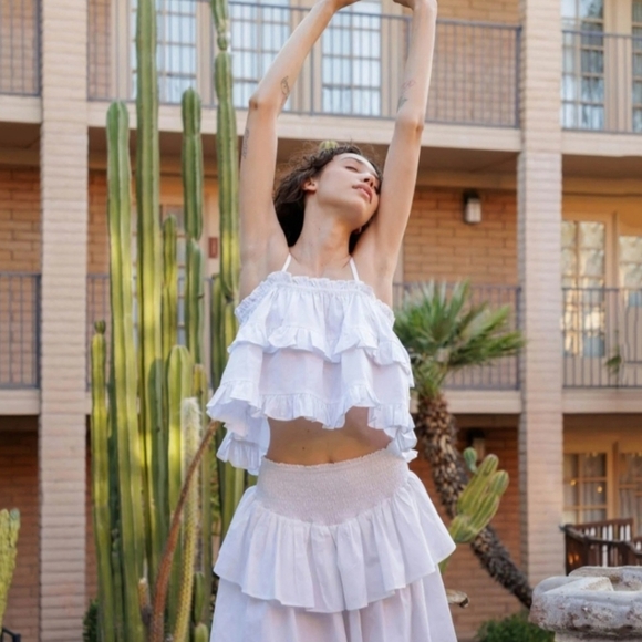 HT360 Collection White Cotton Ruffle 2-Piece Set – Camisole & Tiered Mini Skirt - Picture 12 of 17